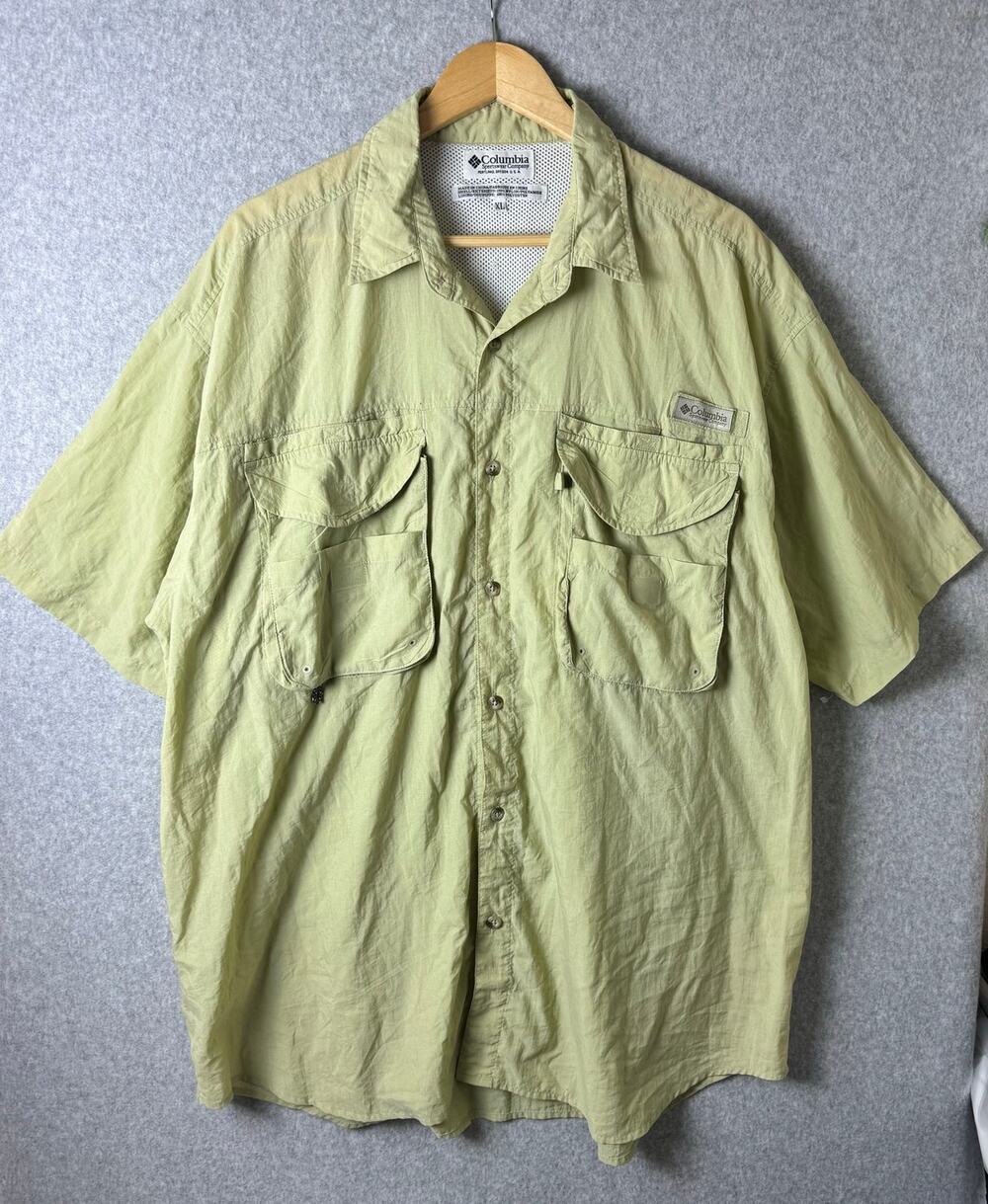 Columbia PFG Fishing Shirt Mens XL Skort Sleeve Lime Green Vented Performance